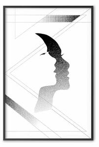 Poster: Ombra della donna - astrazione con viso femminile bianco e nero