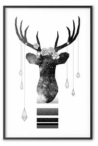 Poster: Corna astratte - composizione astratta bianco e nero con cervo
