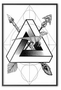 Poster: Terra dei dinosauri - astrazione geometrica con dinosauro