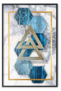 Poster: Indivisibili - astrazione geometrica blu e oro su sfondo marmoreo