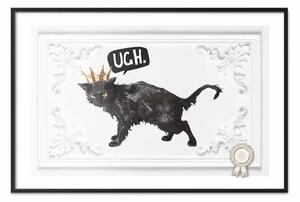 Poster: Gatto con corona - gatto nero su sfondo bianco decorato