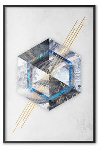 Poster: Occhio esagonale - astrazione geometrica in argento con tocchi di oro