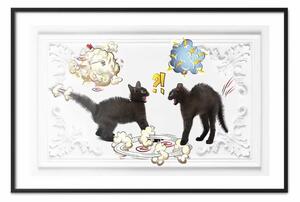Poster: Litigio felino - animali comici su sfondo ornato