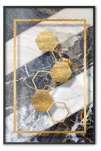 Poster: Catena geometrica - elegante astrazione dorata su sfondo marmoreo