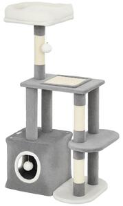 PawHut Tiragraffi da 107 cm con torre per gatti, cuccia, palline di peluche, tronchi in sisal e piattaforma