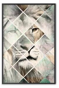 Poster: Leone su scacchiere - felino in astrazione colorata