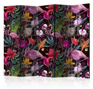 Paravento design Esotismo colorato II - fenicotteri e natura tropicale