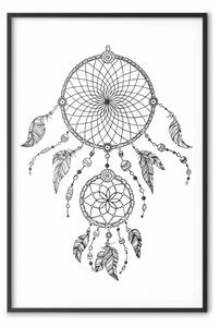 Poster: Acchiappasogni - composizione semplice bianco-nera con amuleto tribale