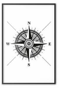 Poster: Bussola - composizione bianco-nera con scritte in stile scandinavo