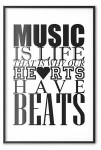 Poster: La musica è vita - composizione con scritte bianco-nero e cuore