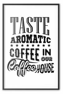 Poster: Assapora il caffè aromatico - scritte nere legate al caffè