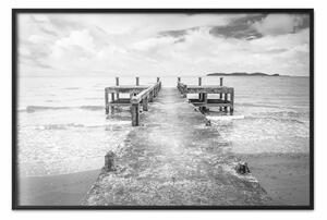 Poster: Molo di cemento - onde mare in B/N