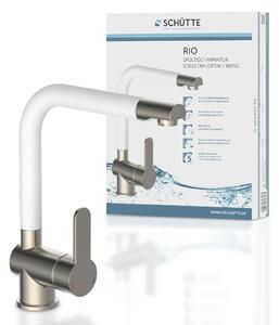 Rubinetto da cucina SCHÜTTE RIO, rubinetto da cucina con funzione di risparmio energetico, miscelatore da cucina girevole a 360°, look acciaio inox/bianco opaco
