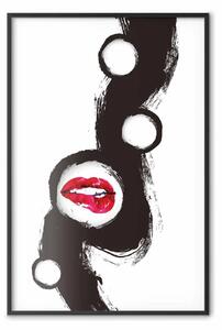 Poster: Labbra morsicate: astrazione in bianco e nero con l'aggiunta del rosso