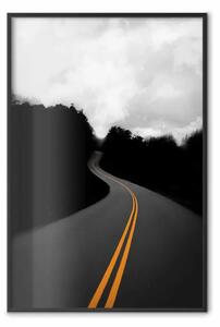 Poster: Doppia linea continua: paesaggio stradale in bianco e nero
