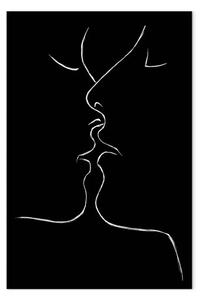 Quadro contemporaneo Sulla linea dell'amore - Una coppia che si bacia in bianco e nero
