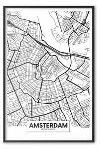 Poster: Mappa di Amsterdam: mappa città con iscrizioni inglese