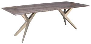 MASSIVMOEBEL24 | FREEFORM 4 Tavolo da pranzo in legno di acacia - laccato grigio / gambe in ferro - argento mat 180x90x76