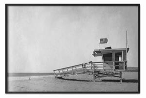 Poster: Torre del bagnino con bandiera USA - cornice spiaggia e oceano