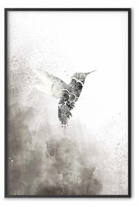 Poster: Colibrì etnico - astrazione uccello in grigi