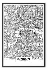 Poster: Mappa di Londra: mappa capitale GB in bianco e nero
