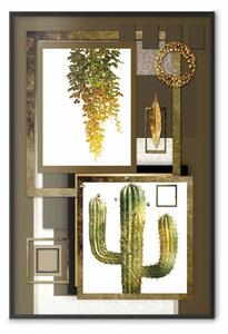 Poster: Piante tropicali: cactus e foglie su sfondo geometrico