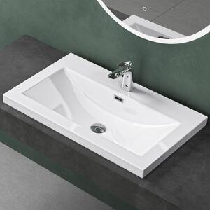 Mai & Mai Lavabo da incasso Lavabo in fusione minerale Bianco Rettangolare 1 foro per rubinetto Funzione di troppopieno Larghezza: 76,5 cm Col01
