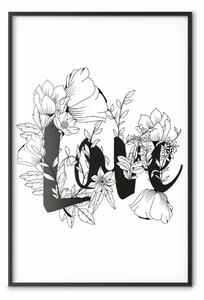 Poster: Amore nei fiori - composizione con iscrizione tra vegetazione