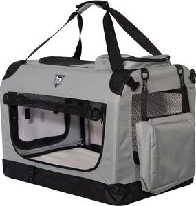 Trasportino SPOCADO "Palace" | 70 x 52 x 52 cm | Pieghevole | 3 aperture con cerniera | Coperta inclusa | Perfetto per i viaggi | Grigio | SCO-19