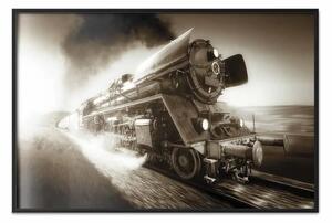 Poster: Locomotiva a vapore d'epoca - fumo nero da camino in movimento