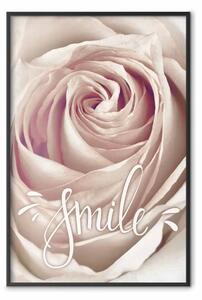 Poster: Sorriso! - fiore rosa chiaro e scritta bianca in inglese