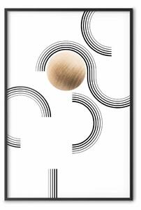 Poster: Palla bloccata - astrazione geometrica in bianco e nero con legno