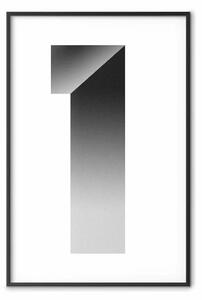 Poster: Numero uno: astrazione geometrica in bianco e nero che forma un numero