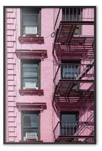 Poster: Scala antincendio: architettura rosa, edificio