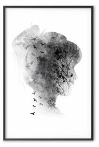 Poster: Mente aperta: astrazione donna e uccelli