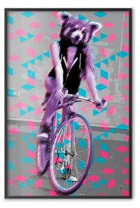 Poster: Donna procione in bicicletta - astrazione geometrica
