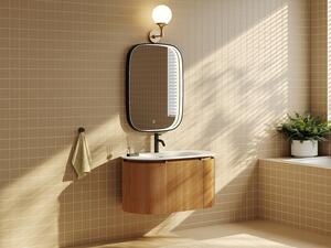 Mobile bagno sospeso scanalato in legno di frassino con lavabo da incasso e rubinetto Naturale chiaro L90 cm - LILIKO