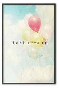 Poster: Non crescere: iscrizione su palloncini e cielo
