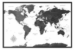Poster: Mappa monocromatica: mondo in bianco e nero