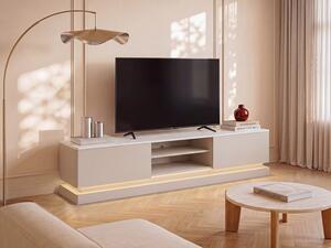 Mobile TV 2 cassetti e 2 nicchie con LED in MDF Beige ed effetto Marmo bianco - DEVIKA di Pascal MORABITO