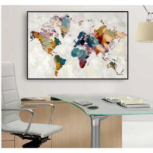 Quadro da parete, quadro con cornice PLANISFERO COLORS 120x80x1,6 cm orizzontale pannello in legno disegnato su tela a mano