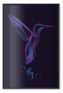 Poster: Colibrì viola - astrazione uccello con iscrizione