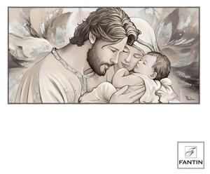 Quadro da parete, quadro con cornice SACRA FAMIGLIA SILVER 140x70x1,6 cm Orizzontale pannello in legno disegnato su tela a mano