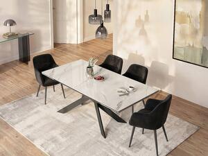 Tavolo pranzo allun. 8-12p Ceramica Vetro temp. Metallo Effetto marmo Bianco e Antracite - COREMA Maison Céphy