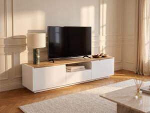 Mobile TV 2 ante e 1 cassetto MDF laccato Bianco, Bianco e rovere - AMANI