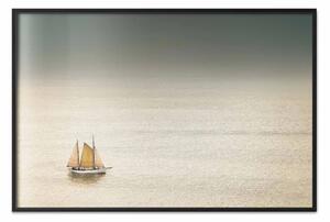 Poster: Barca a vela - vele marroni su paesaggio marino