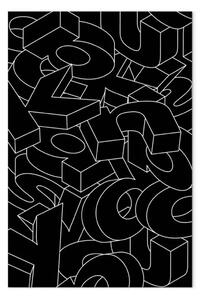 Quadro su tela Tipografia - alfabeto monocromatico con effetto 3D in nero