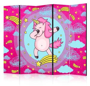Paravento design Unicorno danzante II - unicorno colorato con stelle