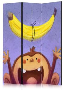 Paravento design Banana - scimmia divertente cerca banana gialla su corda