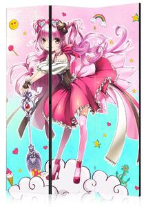Paravento separè Mago Miko - personaggio fantasy rosa da anime su sfondo colorato